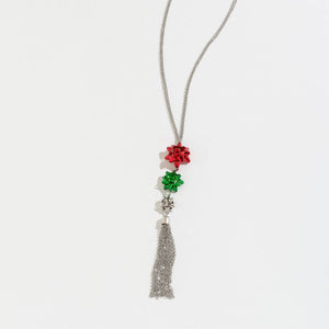 GIFT BOW AND SILVER CHAIN TASSEL Y-NECK NECKLACE