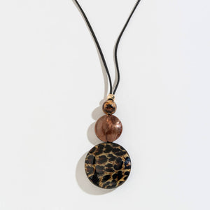 CHEETAH PRINT BUBBLE DISC AND CORDED Y-NECKLACE