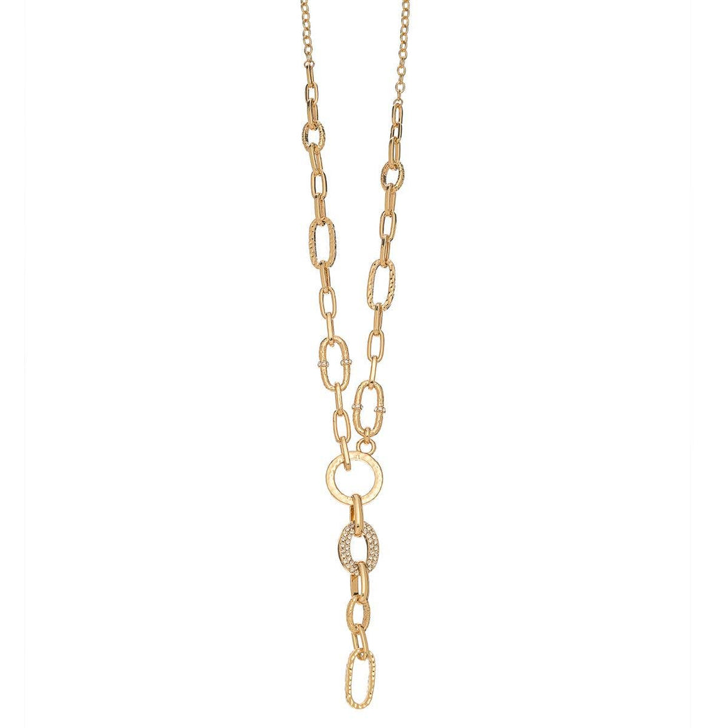 Gold Open Link Stone Accent Y Necklace