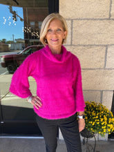 Load image into Gallery viewer, Fuchsia Drawstring Fuzzy Mock Neck