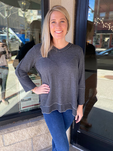 Charcoal V-Neck Top