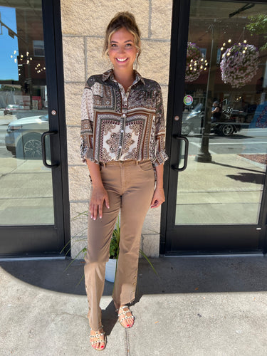 Charlie B. Printed Georgette Button Front Blouse