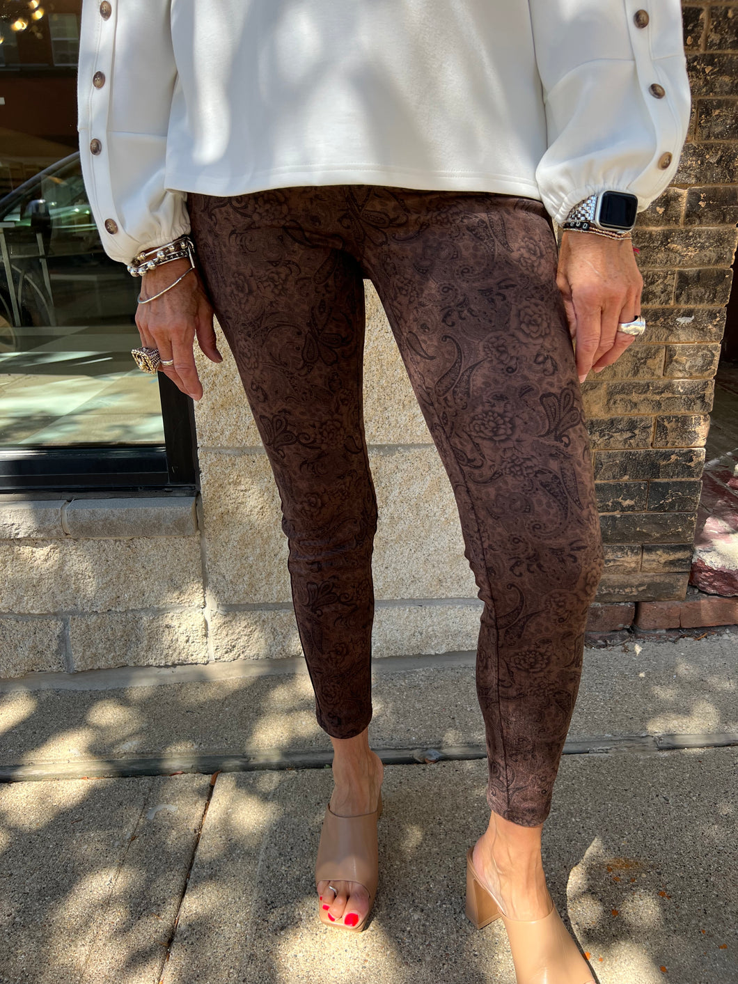 Tribal Pull On Printed Legging - Coffee