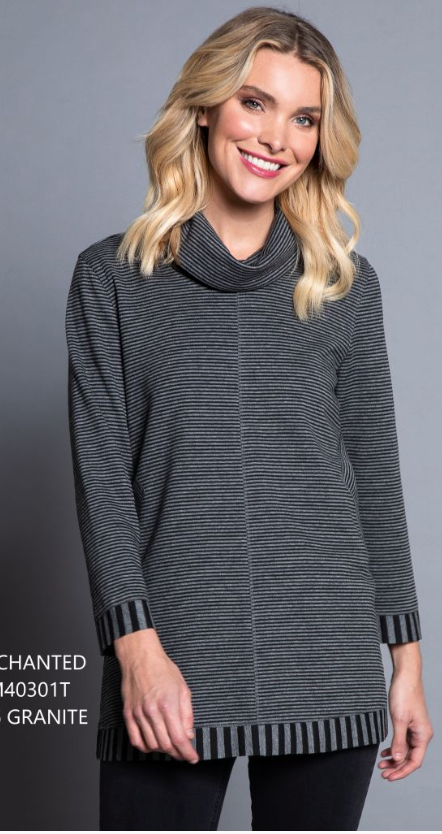 Striped 3/4 Sleeve Cowl Sweater
