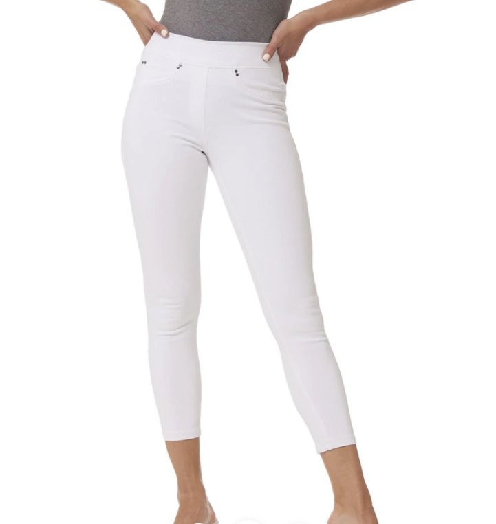 Wide Elastic Pull On Crop Jegging - White