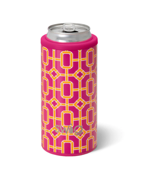 Pink Bamboo Trellis Skinny Can Cooler