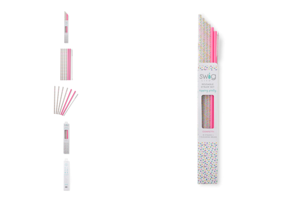 Confetti + Pink Reusable Straw Set (6)