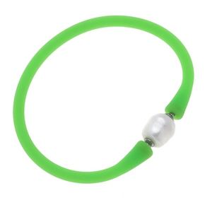 Bali Freshwater Pearl Silicon Bracelet - Neon Green