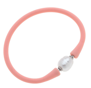 Bali Freshwater Pearl Silicon Bracelet - Light Pink