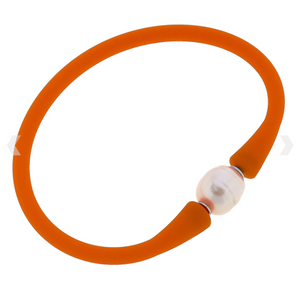 Bali Freshwater Pearl Silicon Bracelet - Orange