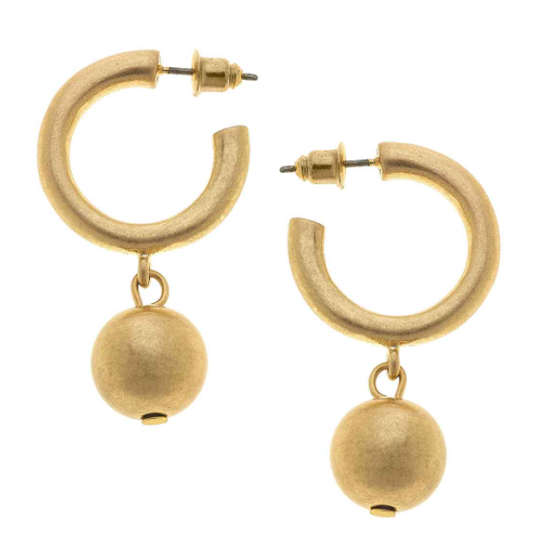 Beth Drop Hoop Earrings - Worn Gold