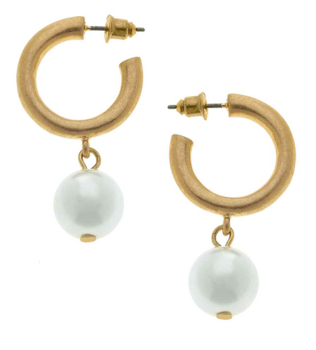 Beth Pearl Drop Hoop Earrings - Ivory