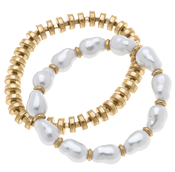 June Baroque Pearl & Beaded Stretch Bracelets - Set of 2