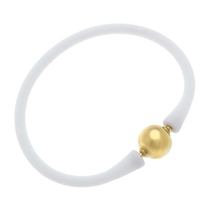 Bali 24k Gold Plated Ball Bead Silicone Bracelet - White