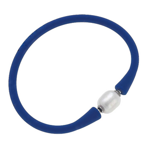 Bali Freshwater Pearl Silicon Bracelet - Royal Blue