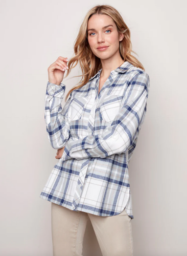 Charlie B. Yarn Dyed Plaid Blouse - Frost