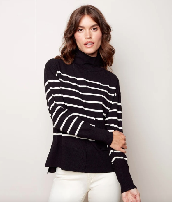 Charlie B. Striped Funnel Neck Sweater