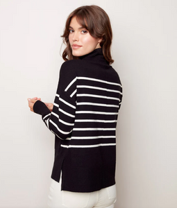 Charlie B. Striped Funnel Neck Sweater