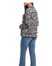 Load image into Gallery viewer, Tribal Printed Roll Sleeve Blouse - Sailor Blue