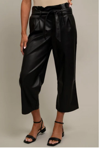 Faux Leather Wide Leg Cropped Pant