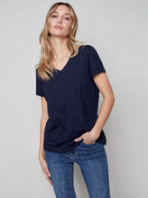 Load image into Gallery viewer, Charlie B. Navy Linen Short Sleeve T-Shirt