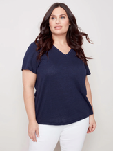 Load image into Gallery viewer, Charlie B. Navy Linen Short Sleeve T-Shirt