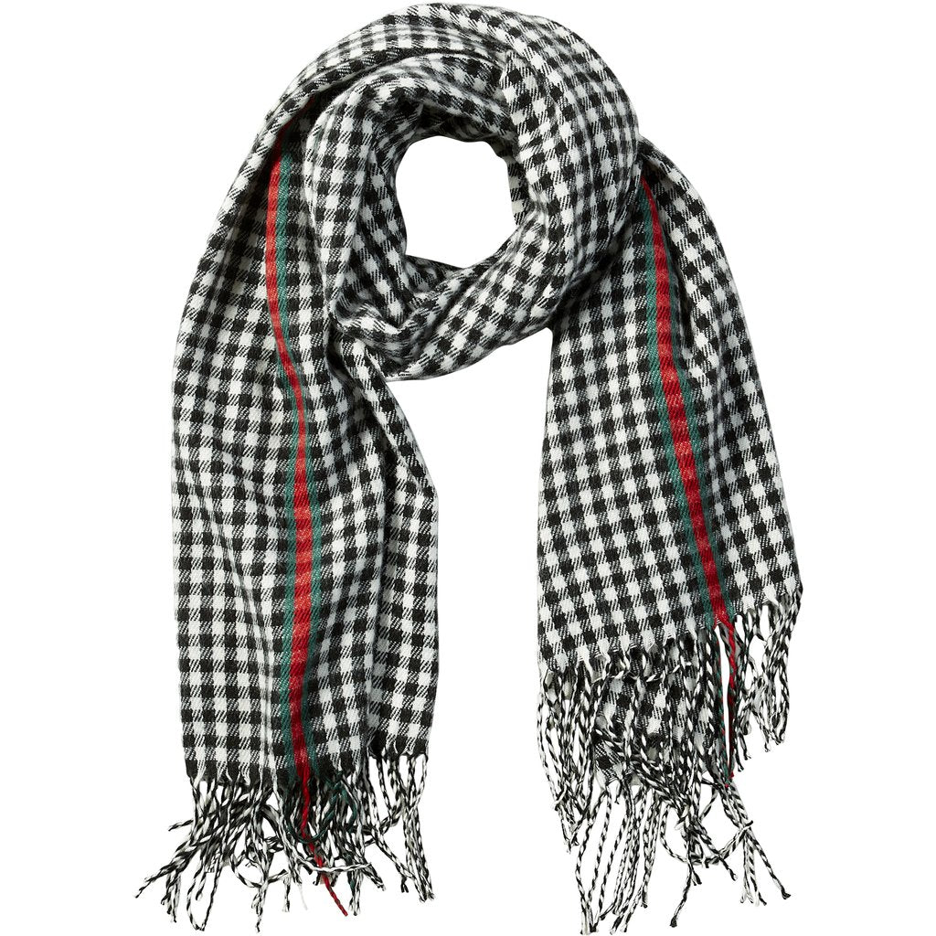 Black Petite Check Fringe Scarf